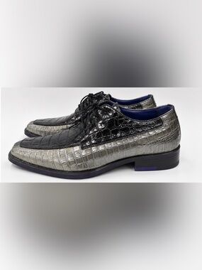 Roberto Chillini Croc-Embossed Leather Dress Shoes - Black & Silver Size 11